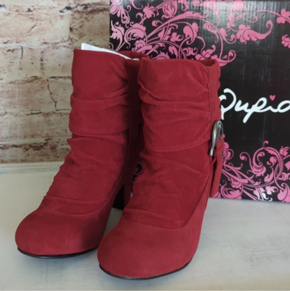 QUPID RED SUEDE PU WOMEN'S BOOTIES - Picture 7 of 8